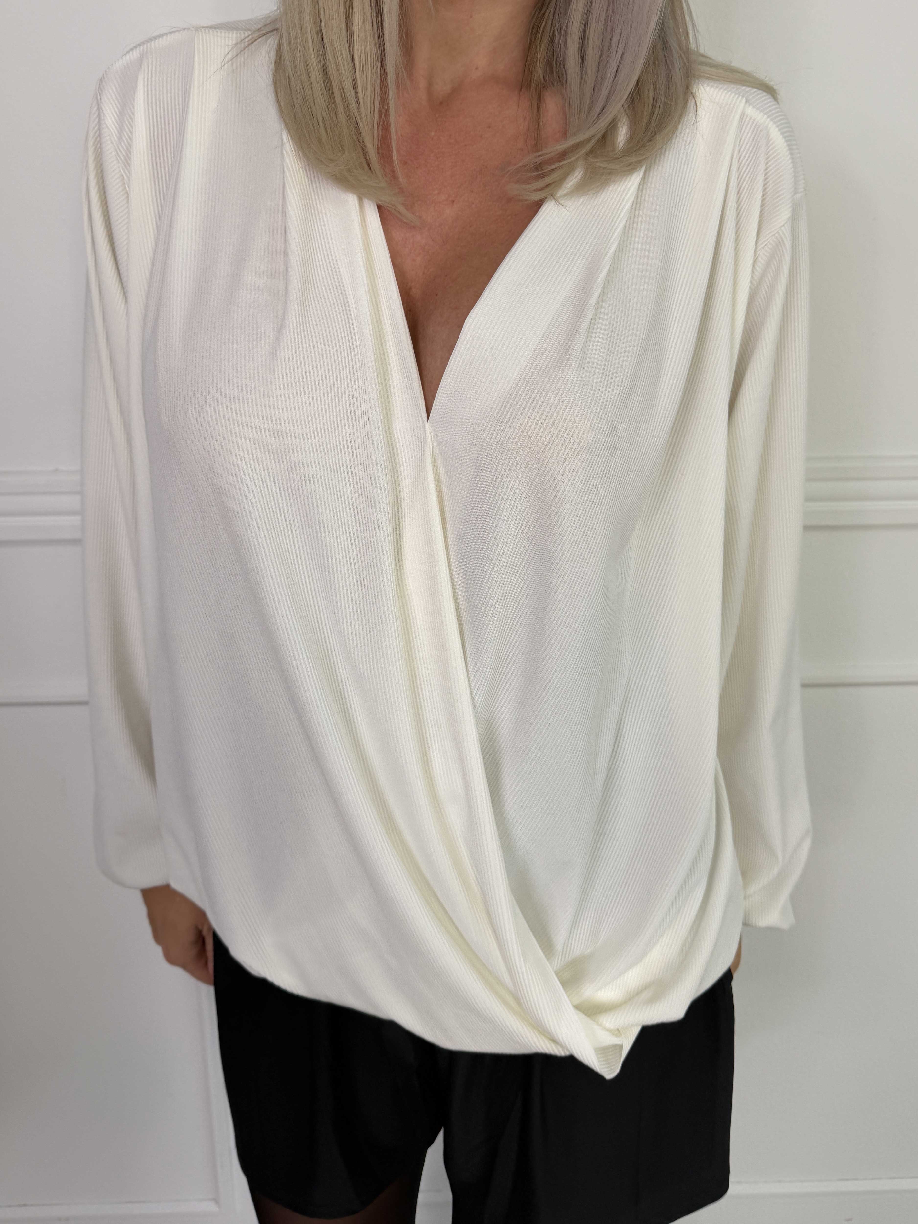 Rakel Plain - Langærmet bluse i ribbet stof